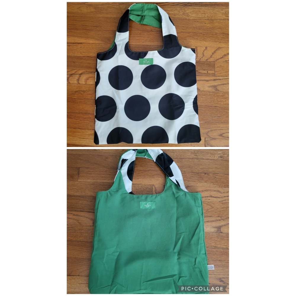 Kate Spade Reversible Tote Bag Polka Dot Polyester black White Green‎